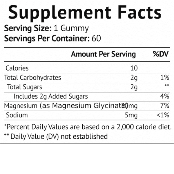 ROC949 nutrition label for magnesium gummies